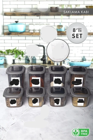 Online Kapında 8 li Kırılmaz Kare Erzak Saklama Kabı Füme ürün görseli 1