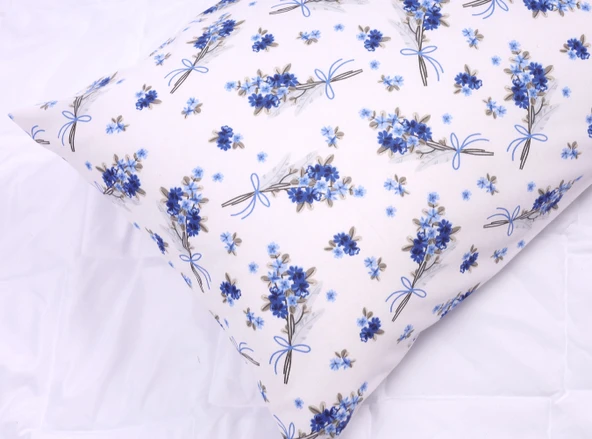Yastık Kılıfı Kapaklı Mavi Çiçek Desenli 2'Lİ 50x70 - Resim 2