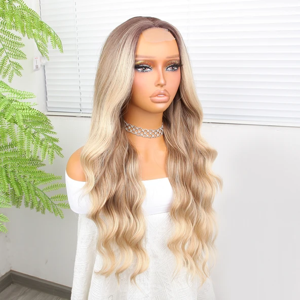 Rus Kumralı Platin ve Balköpüğü Ombreli Işıltılı Dalgalı Tül Peruk - Resim 3