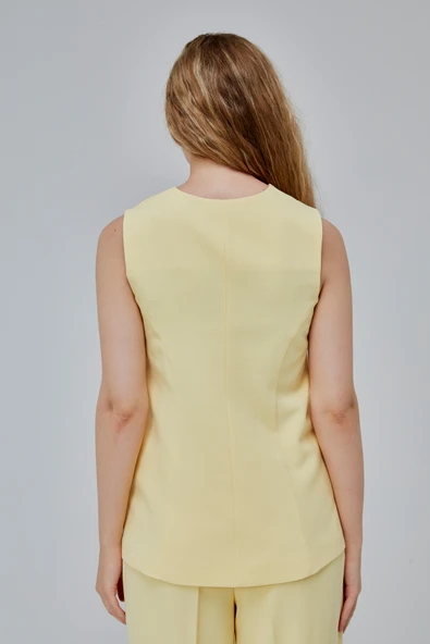 Sarı Düğmeli Regular Astarlı Dokuma Yelek - 9