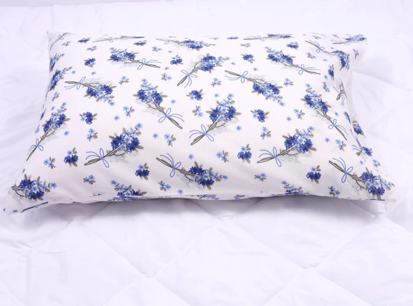 Yastık Kılıfı Kapaklı Mavi Çiçek Desenli 2'Lİ 50x70 - Resim 4