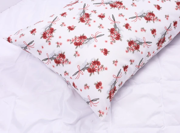 BORDO ÇİÇEK DESENLİ KAPAKLI 2'Lİ 50x70 YASTIK KILIFI - Resim 5