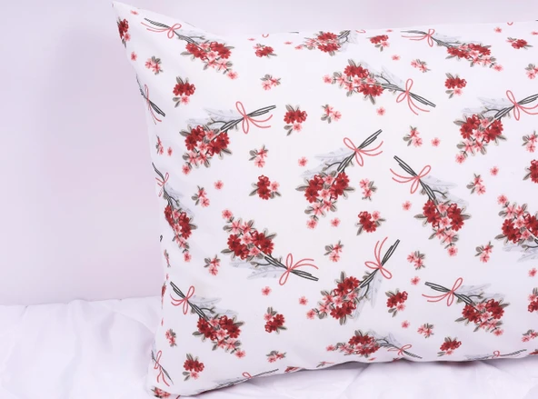BORDO ÇİÇEK DESENLİ KAPAKLI 2'Lİ 50x70 YASTIK KILIFI - Resim 2