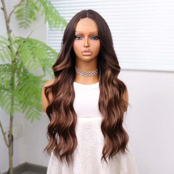 Kahverengi Karamel Işıltılı ve Ombreli Tül Peruk - Resim 2