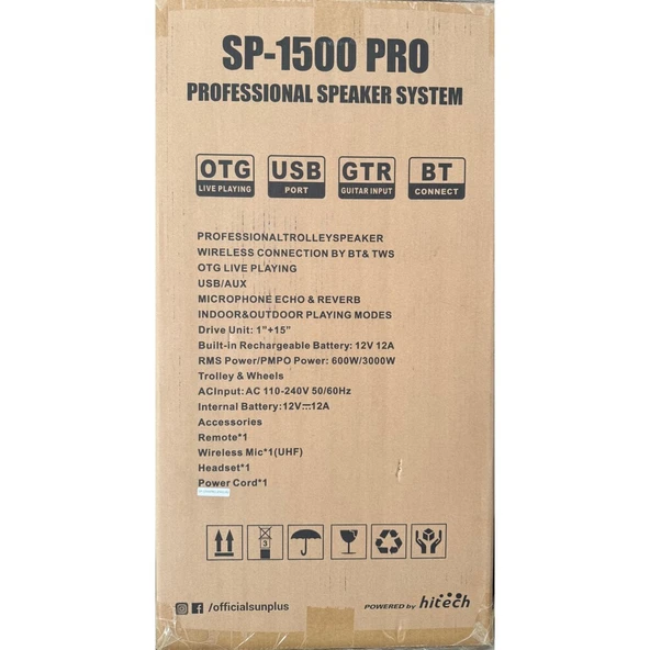 SP-1500 Pro Bluetooth Professıonalspeaker System - Resim 3