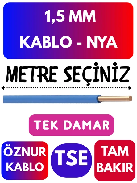 Öznur 1,5 MM NYA Kablo Metre Seçenekli (Mavi) ürün görseli 1