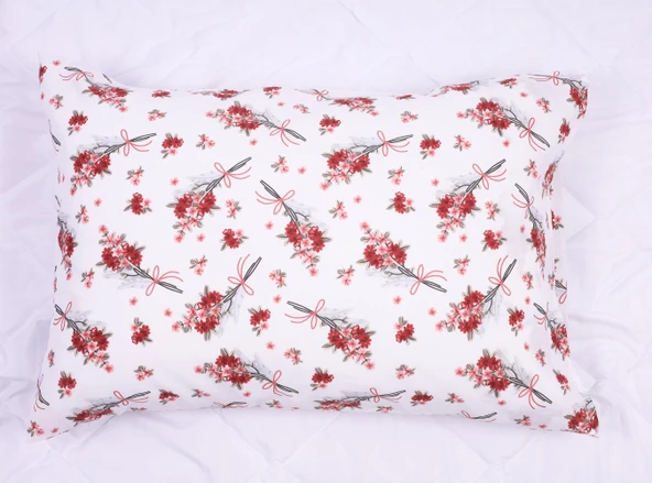 BORDO ÇİÇEK DESENLİ KAPAKLI 2'Lİ 50x70 YASTIK KILIFI - Resim 4