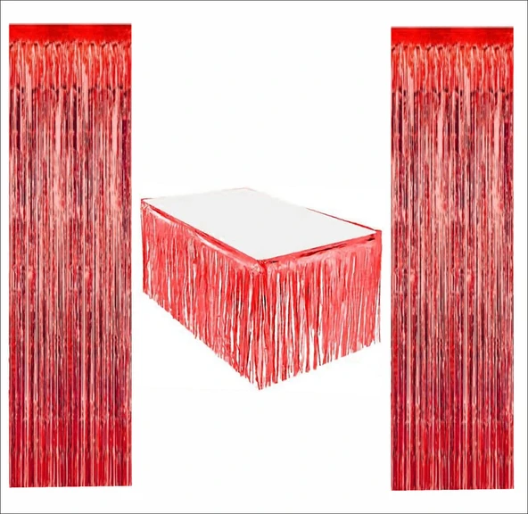 Kırmızı Masa Eteği, 2 Adet Kırmızı Arka Fon ürün görseli 1