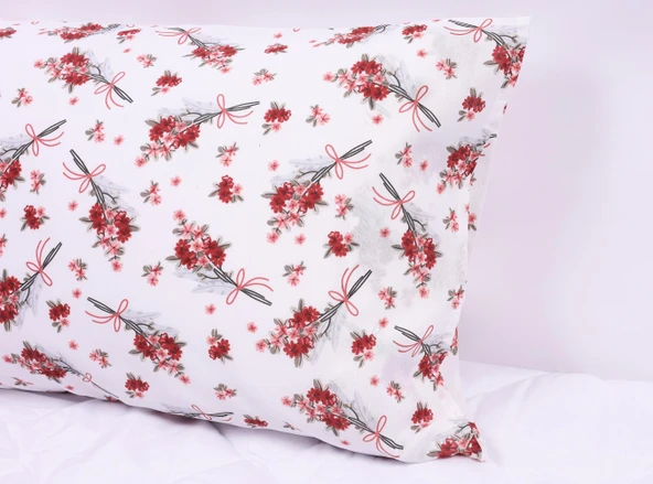 BORDO ÇİÇEK DESENLİ KAPAKLI 2'Lİ 50x70 YASTIK KILIFI - Resim 3
