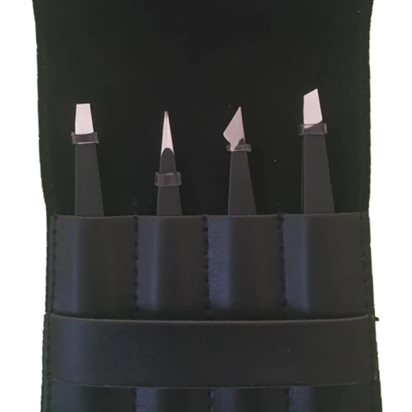 Twiezers TWZSET4001 Deri Çantalı 4'lü Paslanmaz Çelik Cımbız Seti - Siyah/Siyah