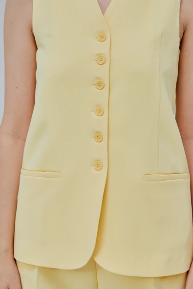 Sarı Düğmeli Regular Astarlı Dokuma Yelek - 2