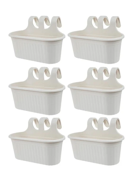 Omnipazar SO-TOM2 Tombik Askılı Balkon Saksı 6.5 Lt Kirli Beyaz 6 Adet