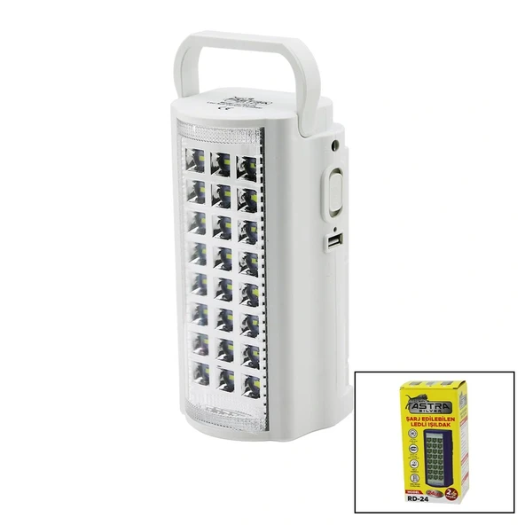 24 LEDFİŞ ŞARJLI - POWERBANKLEDLİ IŞILDAK LAMBA 6V 4.0AH AKÜTAŞIMA KULPLU RD-24 (5047)