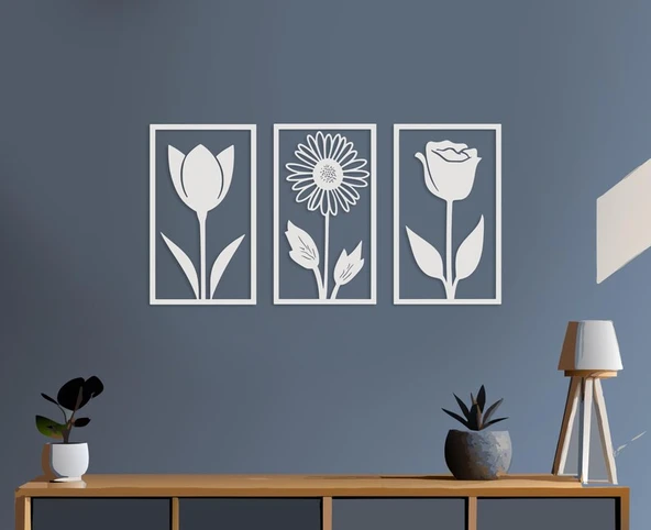 3lu Çiçek Dekoratif dekor tablo ürün görseli