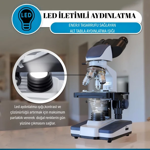 TriLine 2500X Binoküler 5MP USB Kamera Bilgisayar Destekli Bileşik Biyolojik Dijital Mikroskop - Resim 2