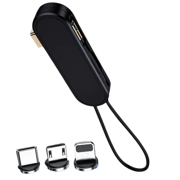 Powermaster PM-25906 Siyah 3İn1  (Type C- Lightning- Micro Usb) Manyetik Uç Taşınabilir Şarj Kablosu - 4