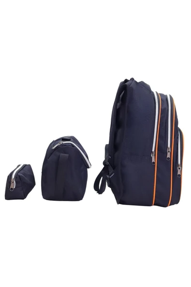 Lugmo 3 Lü Ortaokul Çanta Seti İlkokul Çantası Komple Astarlı Basketboll - Resim 3