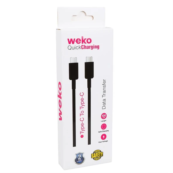 Weko Wk-26526 Type-C To Type-C 1 Metre 5A Siyah Şarj Kablosu - 3