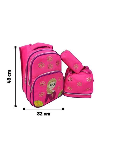 İlkokul Sırt Çantası, Beslenme Çantası Ve Kalemlik Okul Seti Elsa Pembe - 1