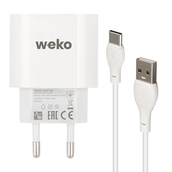 Weko WK-21442 PDU QC 3.0 Amper Telefon Şarj Başlık Adaptörü + Type-C Kablo - 2