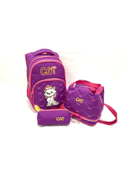 İlkokul Sırt Çantası Beslenme Çantası Ve Kalemlik Seti Cat Mor - 3