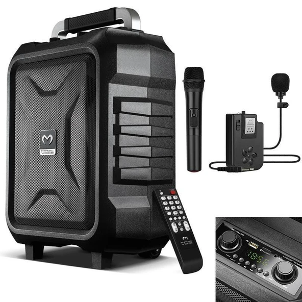 Magicvoice MV-2015 USB-SD-BT 1 El + 1 Yaka Mikrofonlu 300W Taşınabilir Şarjlı Hoparlör Anfi - 2