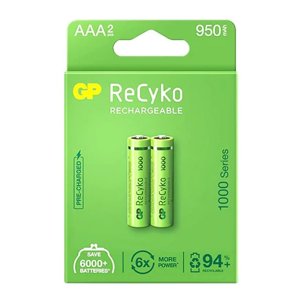 Gp Recyko 950 Mah R03 AAA Şarjlı 2'Li Pil ürün görseli
