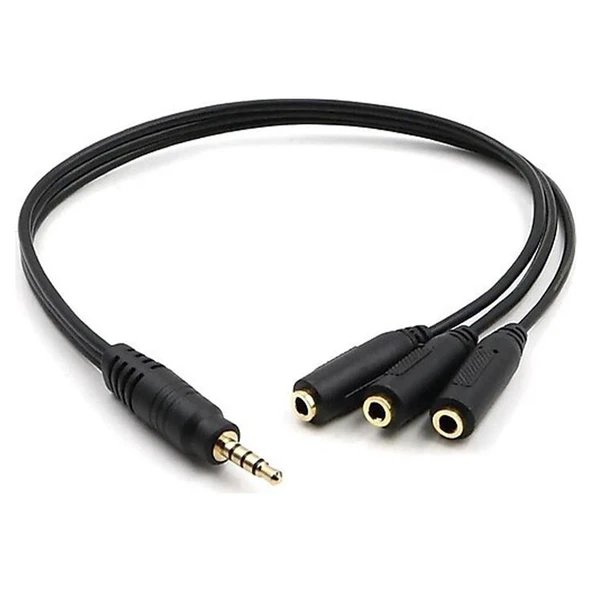 Kulaklık Çoklayıcı 3.5 Mm Erkek X 1/3 Stereo Dişi X 3 - 30 Cm Y Kablo