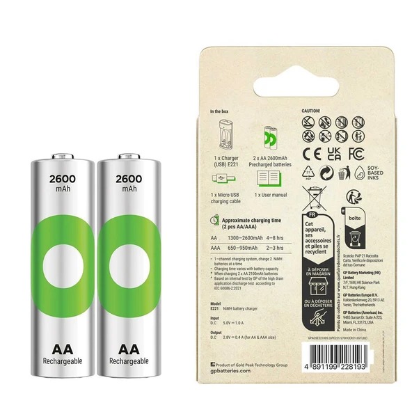 Gp Recyko E221 2*2600 Mah R6 AA Pilli Şarj Cihazı (GP-E221/270AHCER21-2GTLB2) - 3
