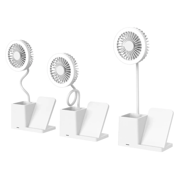 S-Link SL-M9055 10 Watt Kablosuz Şarj İstasyonlu Fanlı Kalemlikli Masa Lambası (Beyaz) - 3