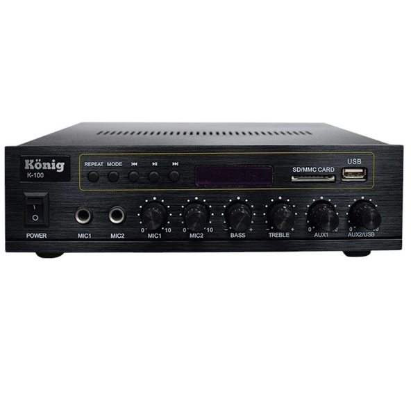 König K-100 USB-SD-Bluetooth Destekli 2 Mik. Giriş 8 Ohm 100/70V 80 Watt Trafolu Anfi - Resim 2