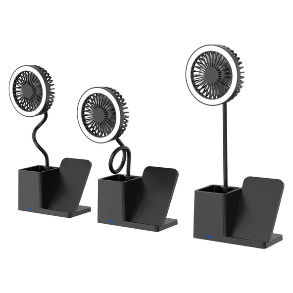 S-Link SL-M9055 10 Watt Kablosuz Şarj İstasyonlu Fanlı Kalemlikli Masa Lambası (Siyah) - 3