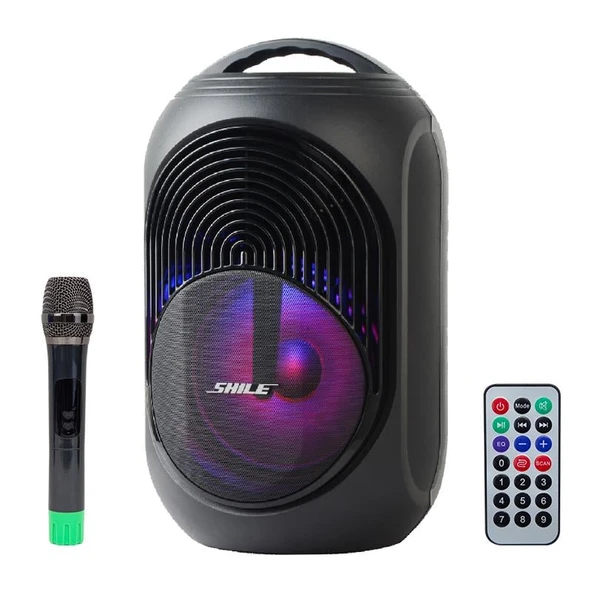 Shile SL-2018A El Mikrofonlu-Kumandalı USB/SD/BT Işıklı Taşınabilir Şarjlı Seyyar Anfi