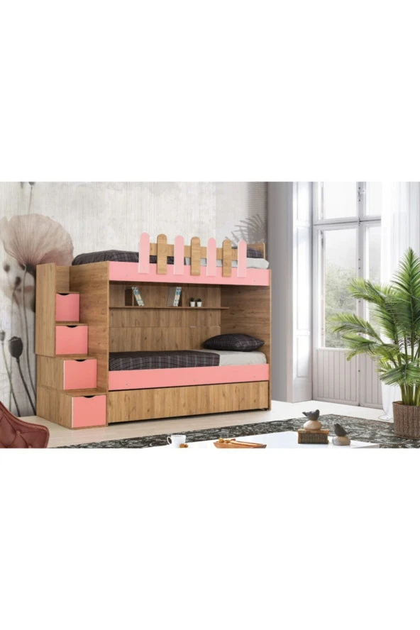 GÜVEN KİWİ OKYANUS CEVİZ / PEMBE 3 YATAKLI ( YAVRULU ) RANZA 90*190