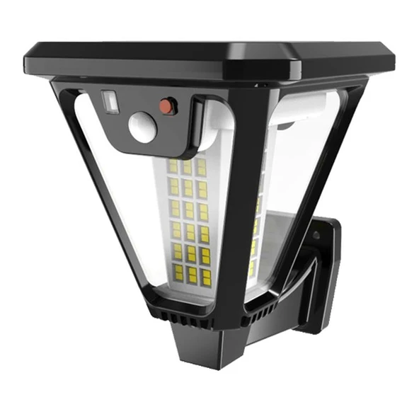 Powermaster HS-V83 Solar Panelli 3 Modlu Kumandalı Hareket Sensörlü 100 SMD Ledli Şarjlı Duvar Ve Bahçe Lambası