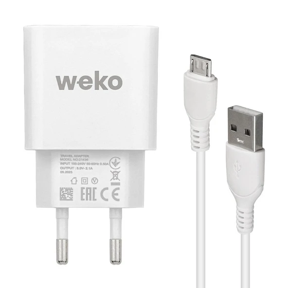 Weko WK-21436 2.1 Amper Telefon Şarj Adaptörü + Micro USB Kablo - 2