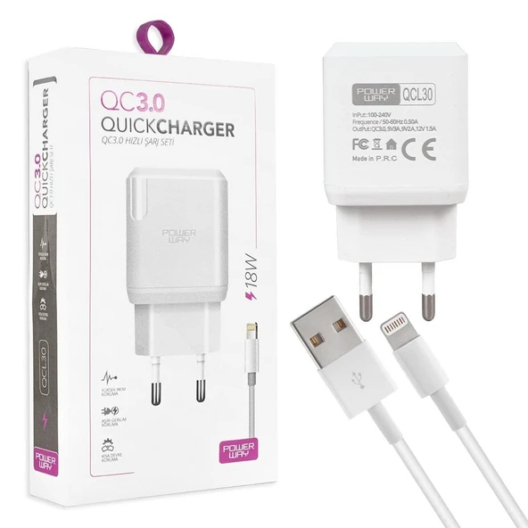 Powerway QCL30 Hızlı 3000 Ma 18 Watt Lightning Şarj Kafa Başlık Adaptörü