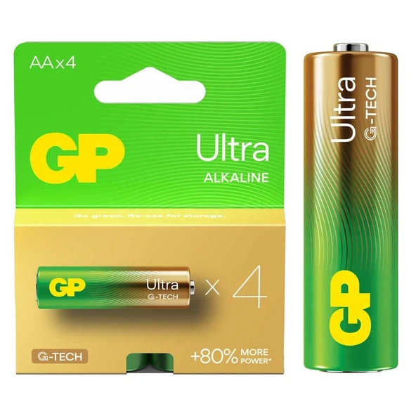 GP Ultra Alkalin AA LR6 İnce Kalem Pil G-Tech (4'Lü Paket)