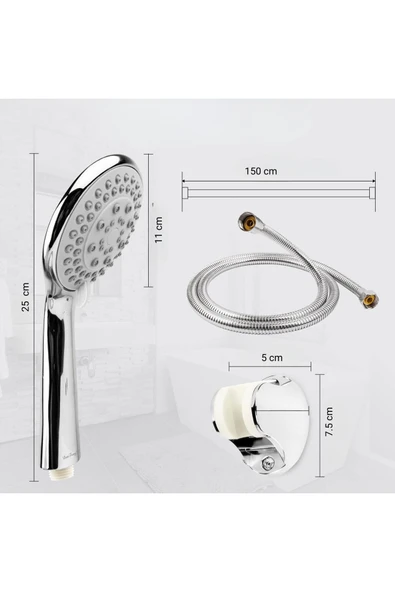 DESIPHON 5 Fonksiyonlu Lüx Duş Seti Hortum Mafsal Ve Başlık Set Full takım - 4