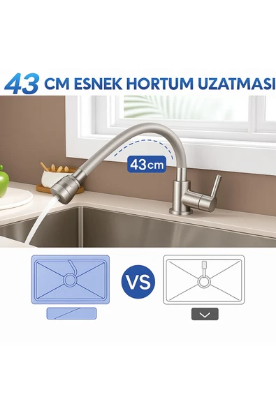 DESIPHON Gri Silikonlu 2 Fonksiyonlu Kubar Musluk Başlığı – 360° Oynar Başlık, Su Tasarruflu Tasarım - 5