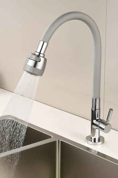 DESIPHON Gri Silikonlu 2 Fonksiyonlu Kubar Musluk Başlığı – 360° Oynar Başlık, Su Tasarruflu Tasarım - 7