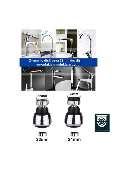 DESIPHON Krom 2 Fonksiyonlu Mutfak Lavabo Başlığı 360° Döner Su Tasarruflu Musluk Ucu Aparatı - 4