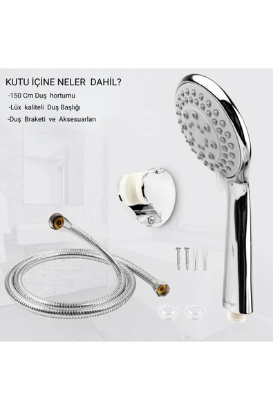DESIPHON 5 Fonksiyonlu Lüx Duş Seti Hortum Mafsal Ve Başlık Set Full takım - 6