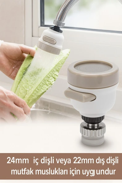 DESIPHON 360° Döner Başlıklı Mutfak Musluk Ucu – 3 Fonksiyonlu Su Tasarruflu Püskürtme Başlığı Aparatı - 5