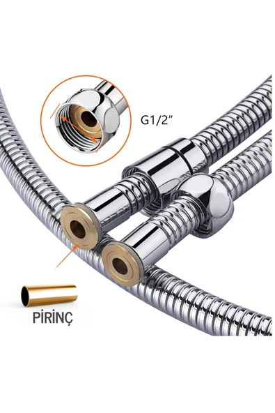 DESIPHON Paslanmaz Kopmaz Patlamaz Kaliteli Çelik Duş Hortumu Tüm Duş Setleri Ile Uyumlu - 200cm - 2