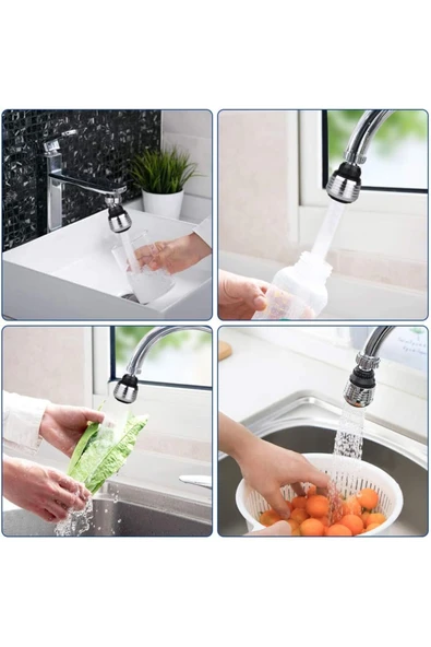 DESIPHON Krom 2 Fonksiyonlu Mutfak Lavabo Başlığı 360° Döner Su Tasarruflu Musluk Ucu Aparatı - 7