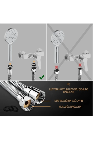 DESIPHON Paslanmaz Kopmaz Patlamaz Kaliteli Çelik Duş Hortumu Tüm Duş Setleri Ile Uyumlu - 200cm - 6