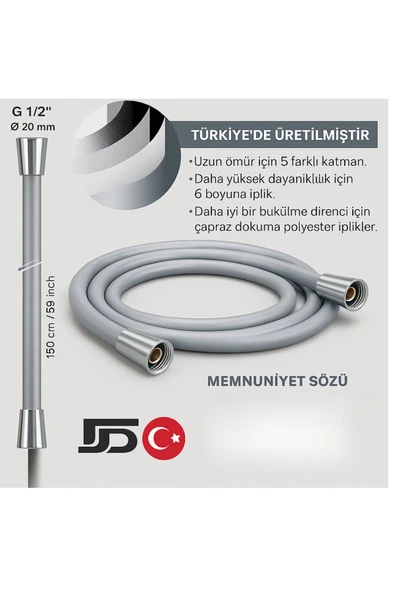 DESIPHON Dayanıklı Gri Silikon Duş Hortumu – Kırılma Karşıtı, Esnek, Sızdırmaz ve Uzun Ömürlü - 5