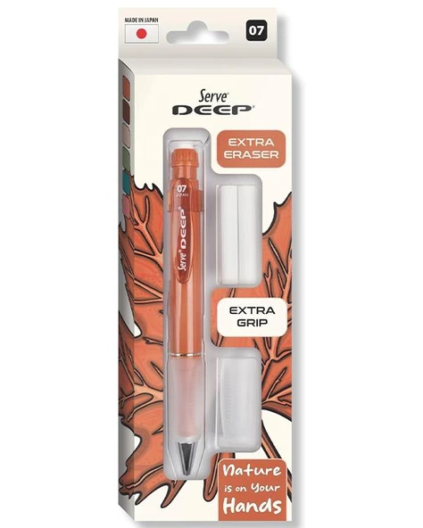 Serve Deep Mekanik Kurşun Kalem 07mm Grip ve Silgi Yedekli Set Kiremit