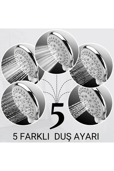DESIPHON 5 Fonksiyonlu Lüx Duş Seti Hortum Mafsal Ve Başlık Set Full takım - 5